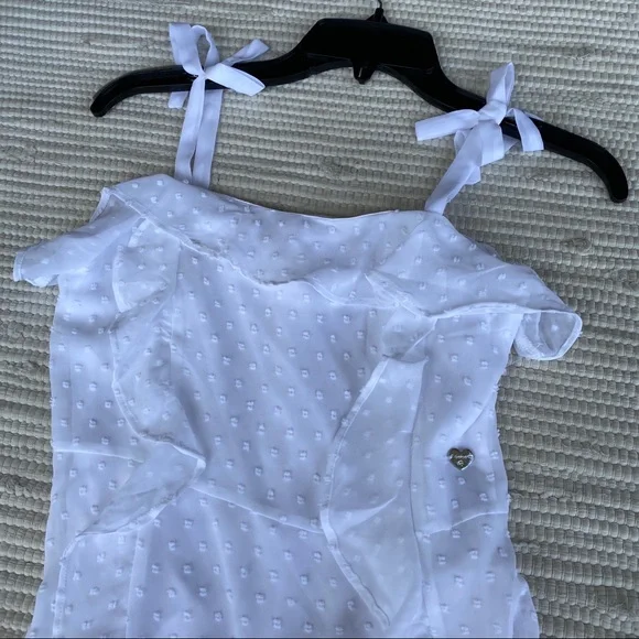 BEBE girls white chiffon w dots dress L/14 - Picture 4 of 11